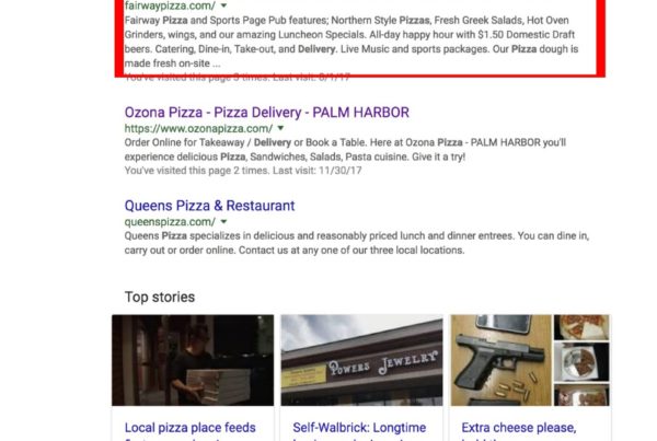 Google ranking pizza place